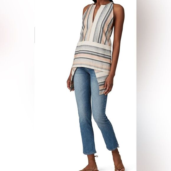 ROSETTA GETTY Striped White, Grey, Orange, Apron Halter Women's Top Size 10 - Picture 2 of 12